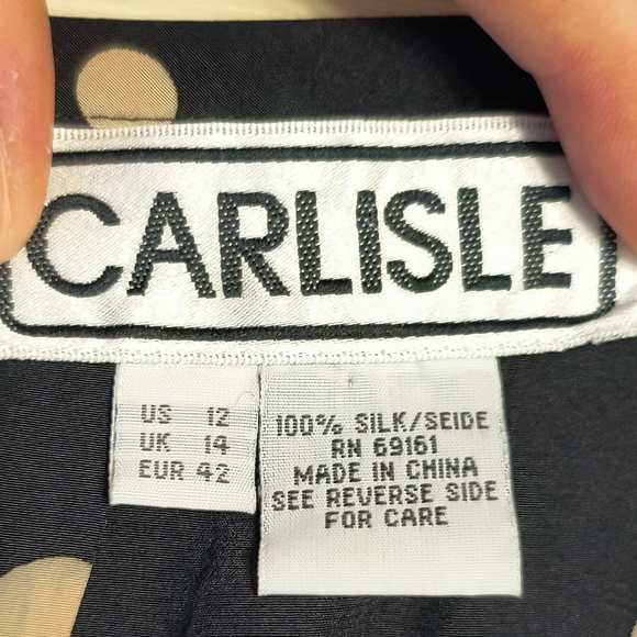 Vintage Carlisle Silk Pleated Black Polka Dot Maxi Skirt Retro Size 12 Side Zip - Picture 6 of 8